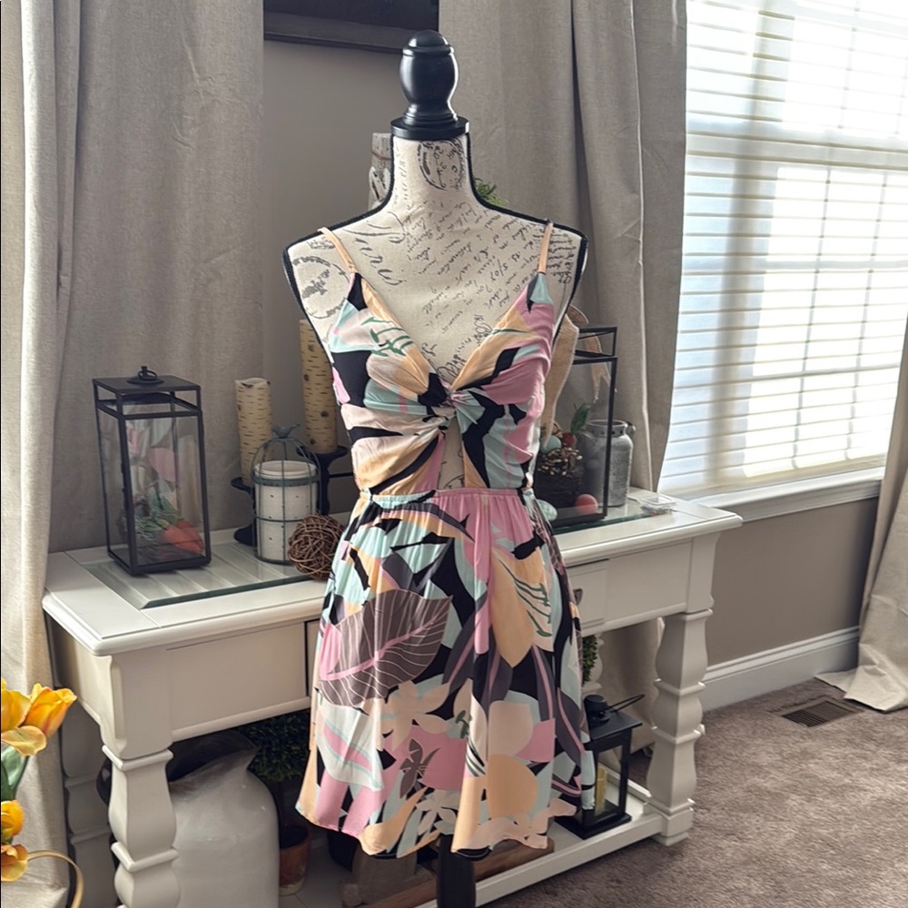 Cupshe Pastel Floral Twist-Front Mini Dress - Pink, Mint, Peach, Black